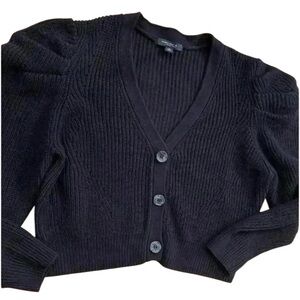 Marc NY Women’s Crop Long Sleeve Puff Shoulder Buttons Black Quality Sweater xl